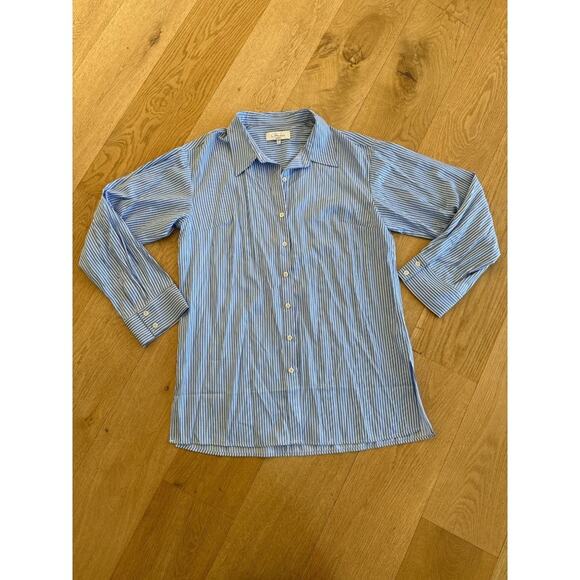 L'Academie Tops - L'Academie Stripe Button Down Shirt in Blue & White